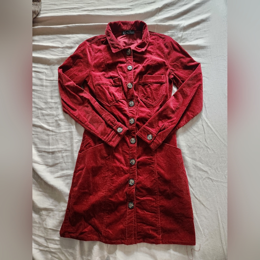 Zara womens red corduroy long sleeve dress